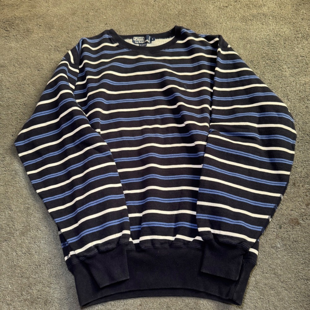 Polo Ralph Lauren Striped Crewneck Sweatshirt Navy Blue White Mens Small S